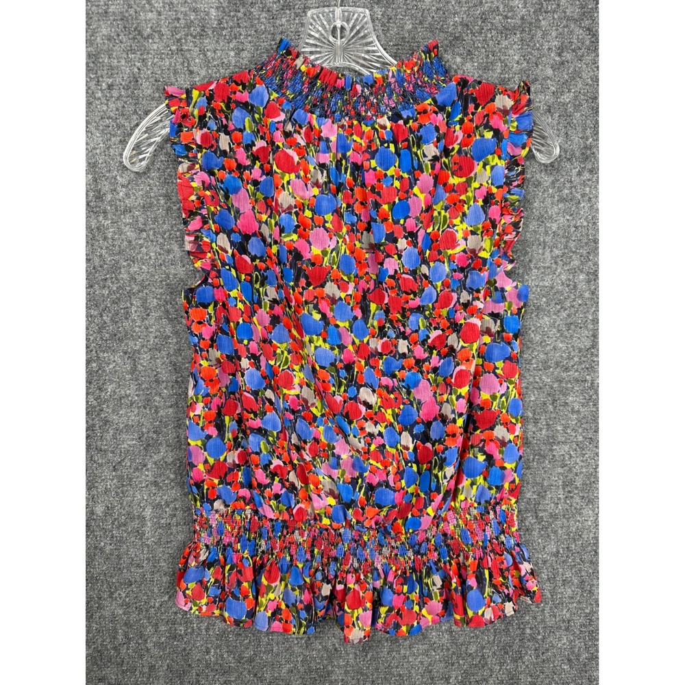 J.Crew Womens Floral Smocked Chiffon Top 00 Multicolored Ruffle High Neck Peplum - Picture 8 of 10